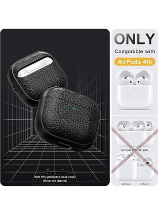Case for AirPods 4/Airpods 4 ANC, Leather-Texture TPU Shockproof Protective Cover with Keychain, Wrist Strap and Cleaner Ki, Front LED Visible – Black - view 4